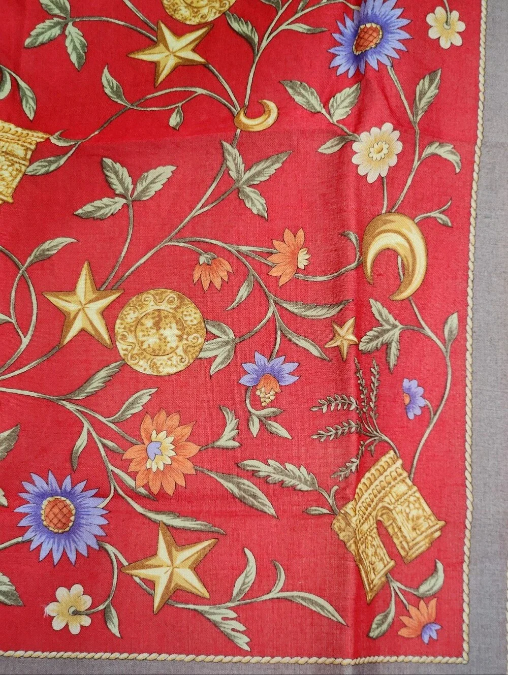 Vintage CELINE Paris Red Equestrian Carriage Cotton Handkerchief Scarf 18
